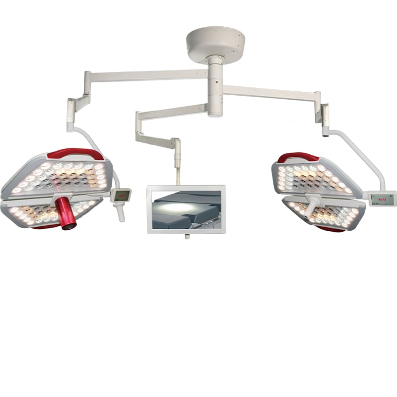 AKAIMED Operating Light LED Double arm Ceiling with camera (Starlight2) Germany OSRAM Lamp (160000+160000Lux) Energy Saving, Shadow less lifetime 50,000hr  Touch Screen  MIS Endoscopy Lighting  Rotation 360 degree