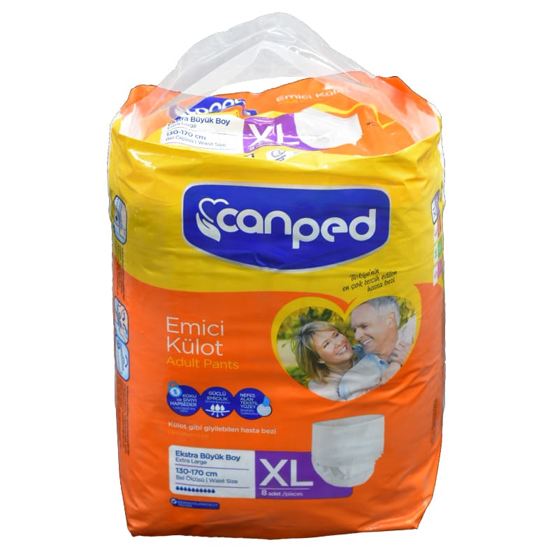 Canped Adult Diapers for incontinence (Size: XL) (waist Size between 130 170 cm) For both sexes, High Quality, High Absorbance, Anti leakage barrier, Dermatologically tested (8 Pcs)