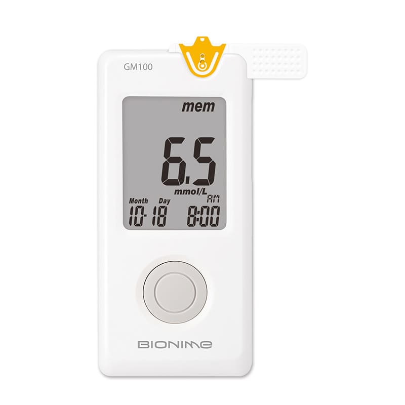 جهاز قياس نسبة السكر في الدم من بايونيم (GM100) سهل الاستخدام  نتائج سريعة ودقيقة  ذاكرة 150 اختبار شاشة عرض كبيرة شامل البطارية  حاصل على موافقة إدارة الأغذية والعقاقير (أبيض) يشمل (10