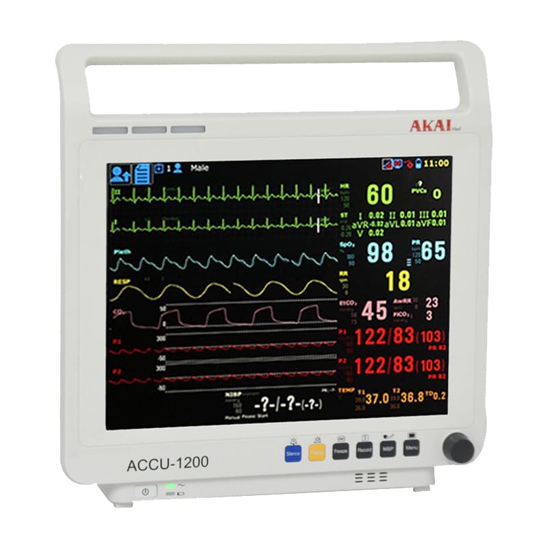 AKAIMED Patient Monitor (ACCU1200) Display TFT 12''  5 functions  For Adult, Pediatric, Neonate  Trend 240 hr Including built in rechargeable battery & thermal printer (White)