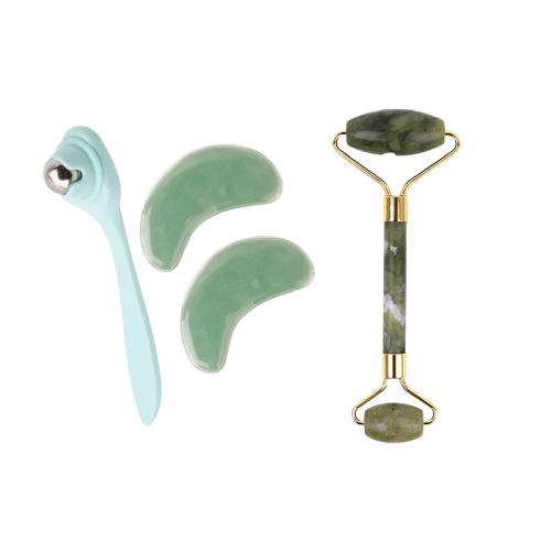 Butterfly Facial Massage Natural Jade Roller Double Head Jade Stone Green Colour + Butterfly Eye Massage & Beauty Set (Eye Massage Roller + Eye Pads) Green