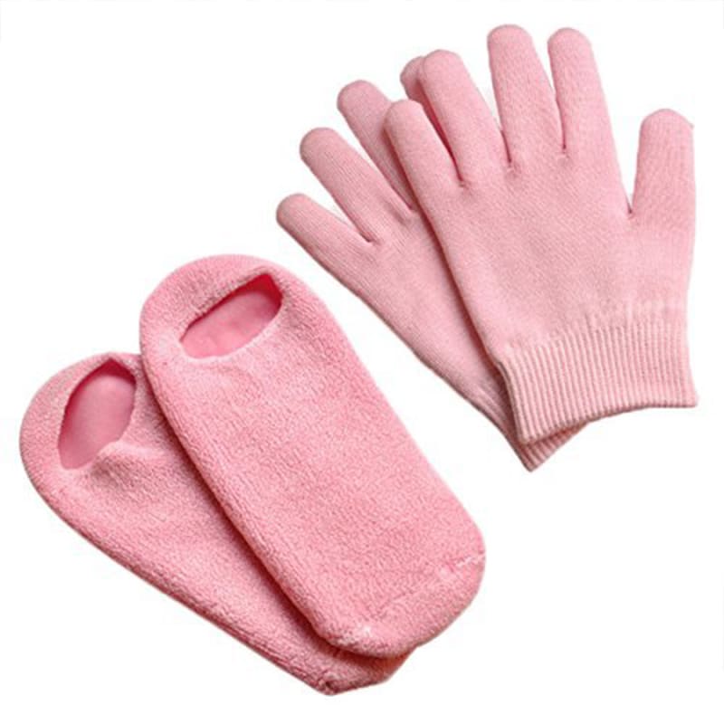 Butterfly Offer (Butterfly Spa Gel Gloves + Butterfly Spa Gel Socks Reusable To 200 Times Moisturizing Whitening Exfoliating Pink +Butterfly Facial Massage Natural Rose Pink Crystal Quartz Roller Double Head Jade Stone Anti Wrinkle, Skin care Pink Color)