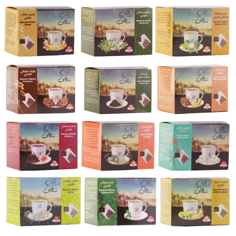 Sultany Herbal Tea Set - 12 Packs*20 Tea Bags ( Anise, Peppermint, Green Tea, Caraway, Lemon Ginger, Chamomile, Cinnamon Ginger, Cinnamon, Marjoram, Guava & Tilio, Hibiscus)