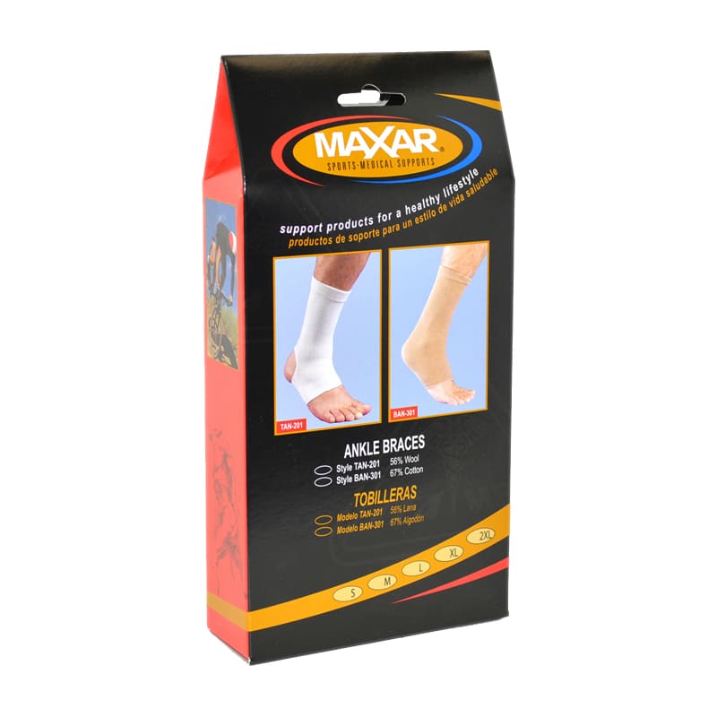 Cotton / Elastic Ankle BraceCotton elastic ankle brace Ban 301 from MAXAR Non allergic and more comfortable  Beige color makes it blend in on the skin & unnoticeable under clothes (Color: Beige)