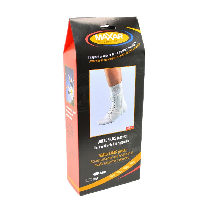 Lace up Canvas Ankle Brace (Nan 115) Black from MAXAR provides support & comfort to ankles for right or left ankle Light weight and breathable, fits easily in most shoes (color: White)