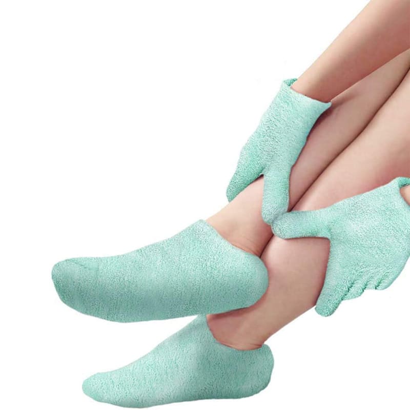 Butterfly Spa Gel Gloves + Butterfly Spa Gel Socks Reusable To 200 Times Moisturizing Whitening Exfoliating  Green