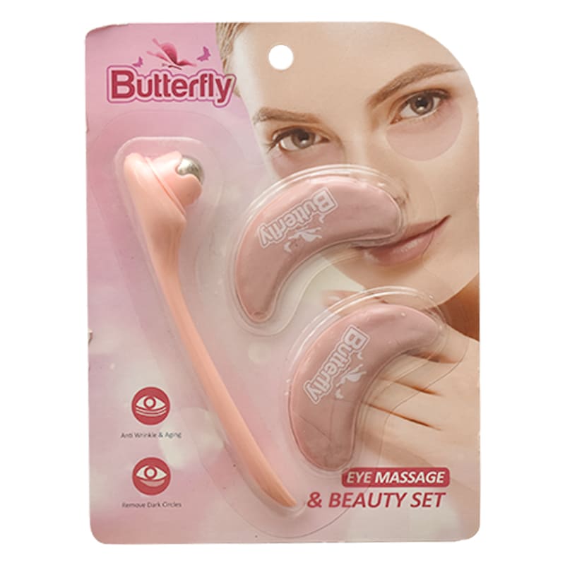 Butterfly Eye Massage & Beauty Set (Eye Massage Roller + Eye Pads) Pink