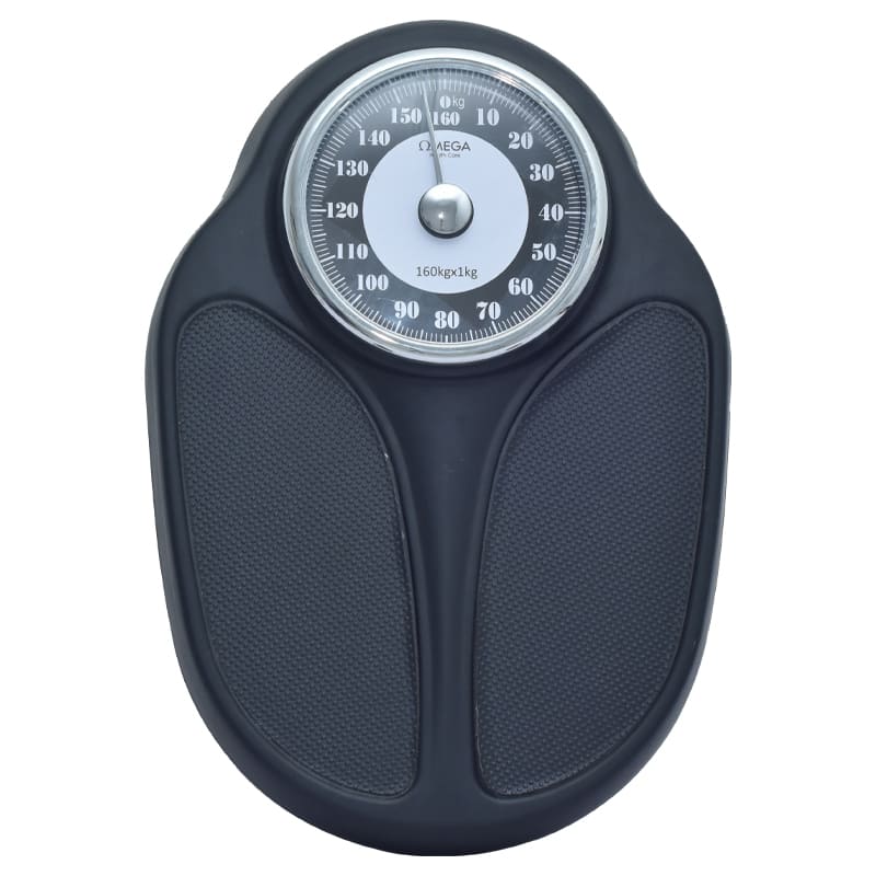 Omega Home scale (CS 6) Up to 160Kg Black body with black mat Easy to read Graduation:1Kg Large, comfortable and non slip platform High quality materials