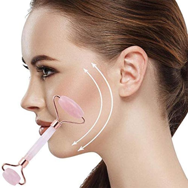 Butterfly Facial Massage Natural Rose Pink Crystal Quartz Roller Double Head Jade Stone Anti Wrinkle, Skin care Pink Colour