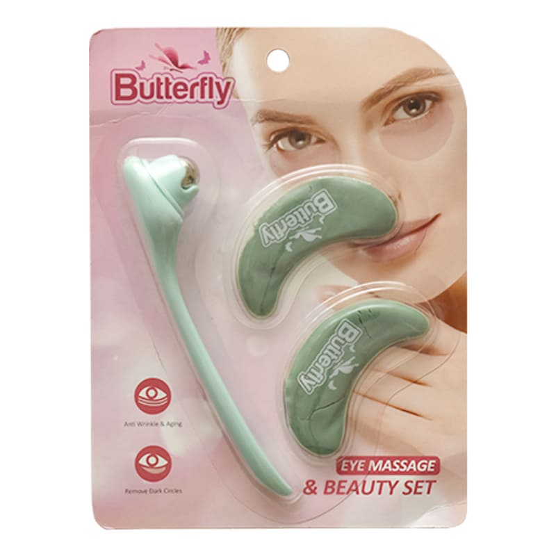 Butterfly Eye Massage & Beauty Set (Eye Massage Roller + Eye Pads) Green